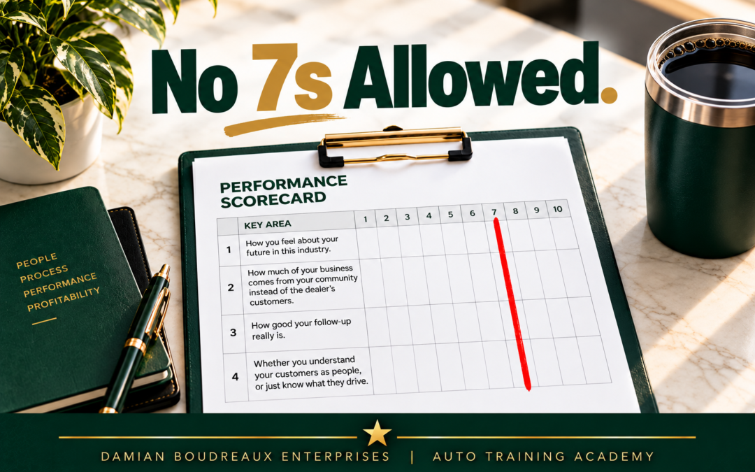 No 7's allowed. Scorecard, cup, notebook, pen, cup and plant on a desk